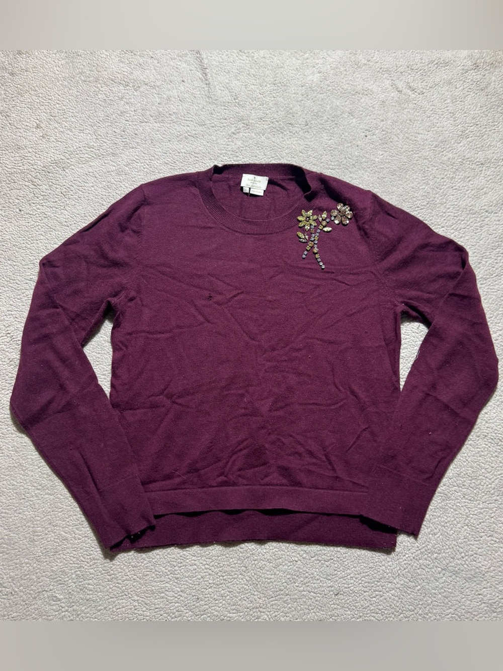 Kate Spade Sweater Womens Large Rhinestone Floral Design Crew Neck Wool Blend